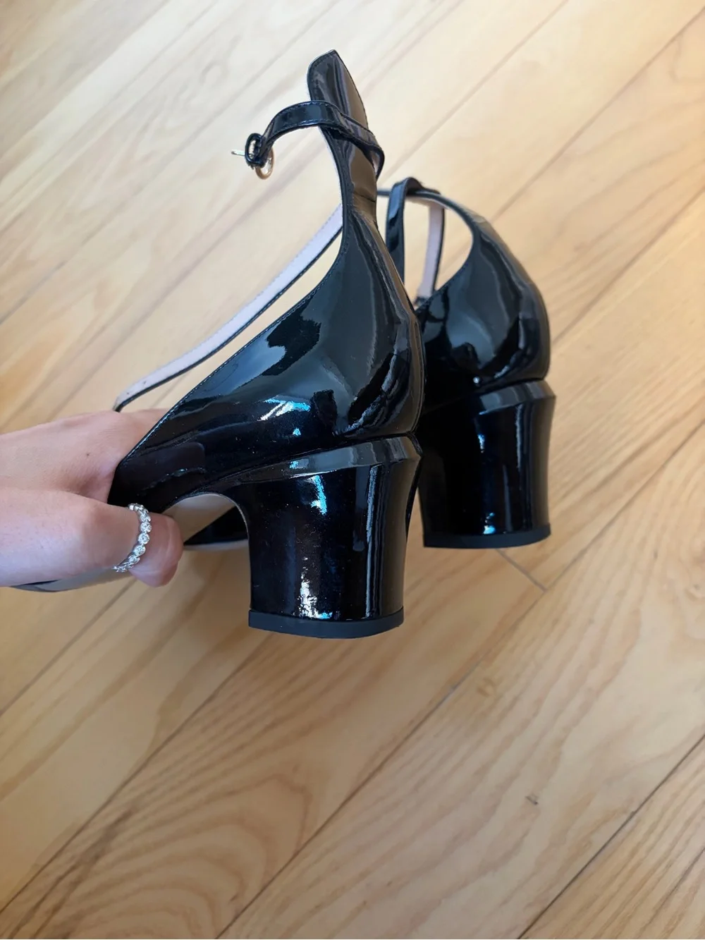 Valentino Garavani Tango Black Patent Ankle-Strap Block Heel Mary Jane